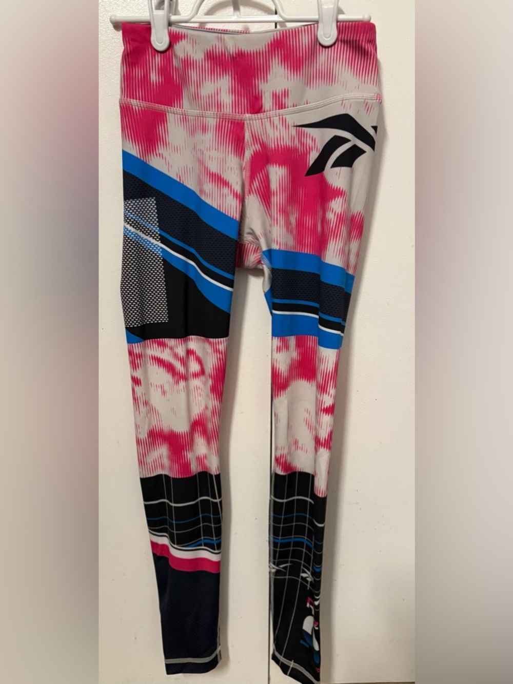 Reebok Pink Tie-Dye Leggings with Blue and Black Graphics